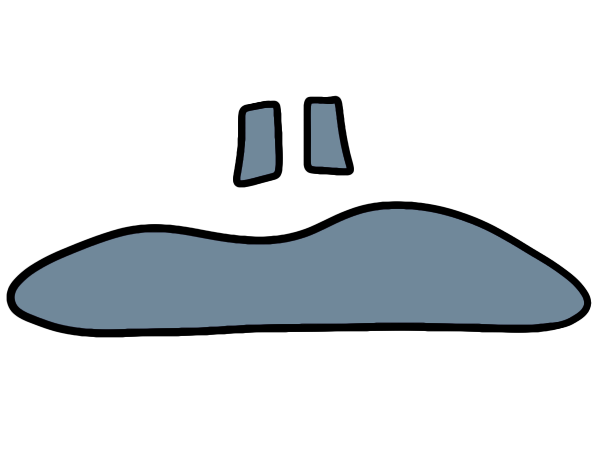 light blue symbol of two small lines like a pause symbol above a long horizontal  blob that is flat on the bottom and wavy on top